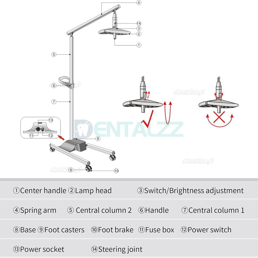 KWS KD-2018L-1 Lampa Operacyjna Stomatologiczna LED 70W Mobilna Bez cieni 50000 Lux